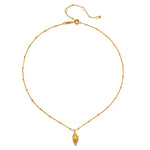 Gold-toned chain necklace with small beaded spacers and a textured conch shell pendant.