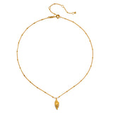 Gold-toned chain necklace with small beaded spacers and a textured conch shell pendant.