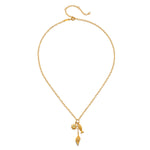Gold-tone chain necklace with sun, fish, and leaf charm pendants.