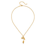 Gold-tone chain necklace with sun, fish, and leaf charm pendants.