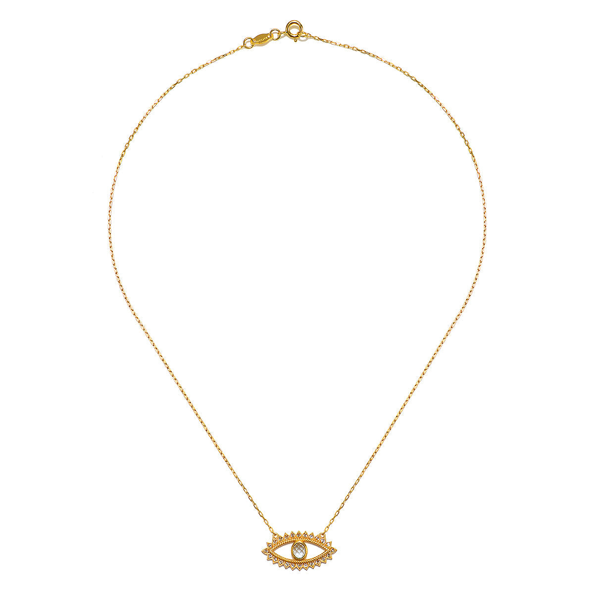 Elegant eye pendant necklace from the Intention of Protection Necklace Set, showcasing its details as a piece of spiritual jewelry meant for protection and inner peace in yoga and meditation practices.