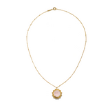 Unlimited Compassion Rose Quartz Gemstone Necklace featuring a beautiful rose quartz pendant on an 18k gold plated chain, perfect for those seeking spiritual jewelry and meaningful talismans for meditation and manifestation.
