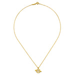 The Equal Means Equal necklace laid out on a plain background, exhibiting its stylish design and glowing gold finish. This protective and meaningful jewelry piece resonates with the essence of spirituality, ideal for yoga enthusiasts and those seeking a powerful amulet of equality.