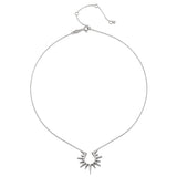 A close-up of the starburst necklace from the Inspiration Intention Necklace Set Silver, showcasing its radiant design in sterling silver. This meaningful piece of spiritual jewelry symbolizes vitality and leadership, ideal for anyone looking to inspire their meditation and intention setting.