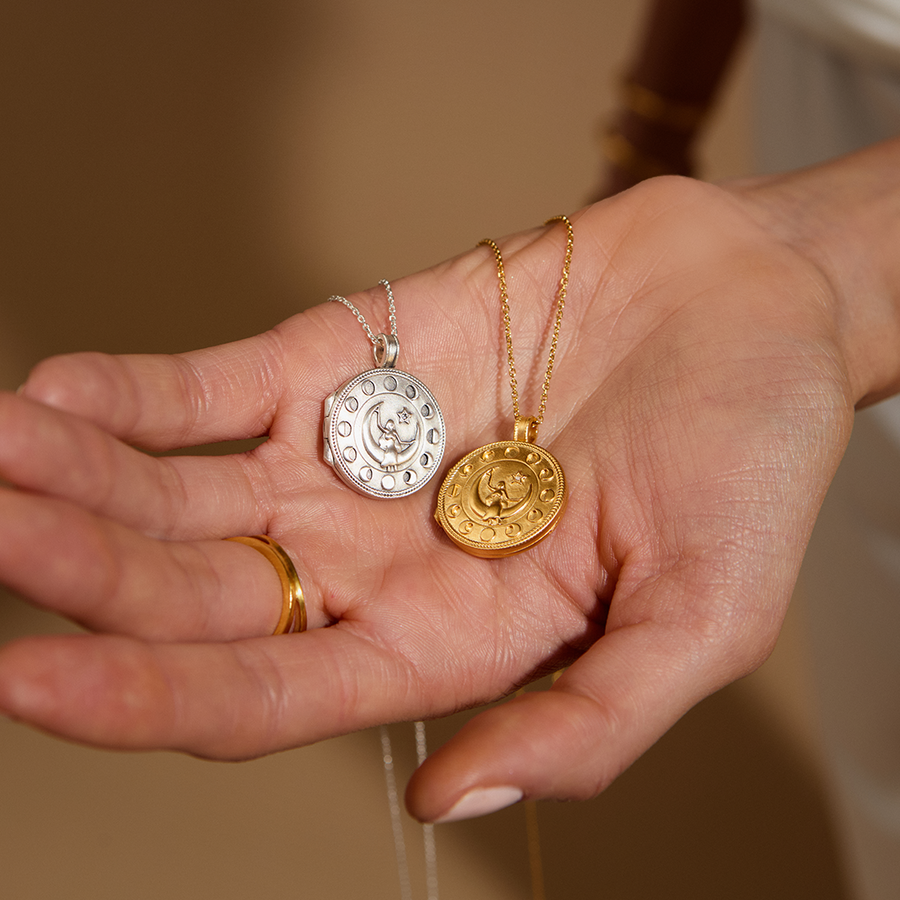 Mother Moon Silver Locket Necklace