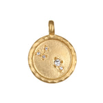Zodiac Coin Charm adorned with a sparkling white topaz, embodying individuality and creativity, making it a meaningful talisman for meditation and spiritual practices.