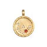 Close-up of a Zodiac Coin Charm showcasing a single birthstone design. This meaningful piece of spiritual jewelry embodies the significance of zodiac signs, making it a perfect talisman for meditation and enlightenment. A beautiful addition for those practicing yoga and seeking spiritual protection.