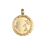 Zodiac Coin Charm with a green gemstone, representing harmony and balance, suitable for spiritual jewelry and meditation. A meaningful talisman for zodiac signs, enhancing protection, and focusing on manifestation during yoga.