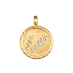 Zodiac Coin Charm with an aquamarine gemstone, representing tranquility and courage, ideal spiritual jewelry for yoga enthusiasts and those seeking protection and meaning in their lives.