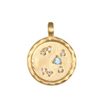 Zodiac Coin Charm featuring intricate design and sparkling gemstones, perfect for personalized spiritual jewelry. This charm embodies the essence of zodiac signs, promoting meditation, protection, and meaningful manifestation, making it an ideal talisman for yoga enthusiasts on their spiritual journey.