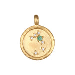 Zodiac Coin Charm designed with a charming emerald, symbolizing wisdom and abundance, perfect as spiritual jewelry for yoga and meditation practitioners.