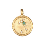 Zodiac Coin Charm designed with a charming emerald, symbolizing wisdom and abundance, perfect as spiritual jewelry for yoga and meditation practitioners.