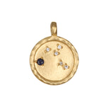 Zodiac Coin Charm showcasing a sapphire gemstone, embodying trust and love, crafted for spiritual jewelry lovers. This talisman is perfect for meditation, supporting zodiac insights and protection in yoga and manifestation.