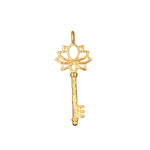 Unlock your Full Potential Lotus Key Charm in 18kt gold plating, representing transformation and empowerment. This spiritual jewelry serves as a meaningful talisman, perfect for meditation and manifestation, connecting with the energy of the sun and moon.