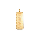 Gold rectangular charm with "555" engraved vertically, decorative beaded border, and loop attachment.
