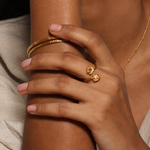 Open to Possibilities Double Lotus Ring showcased on a model's hand, highlighting its intricate lotus flower design. This piece embodies spiritual jewelry ideal for meditation and manifestation, serving as a meaningful charm that resonates with the essence of new beginnings, protection, and personal growth.