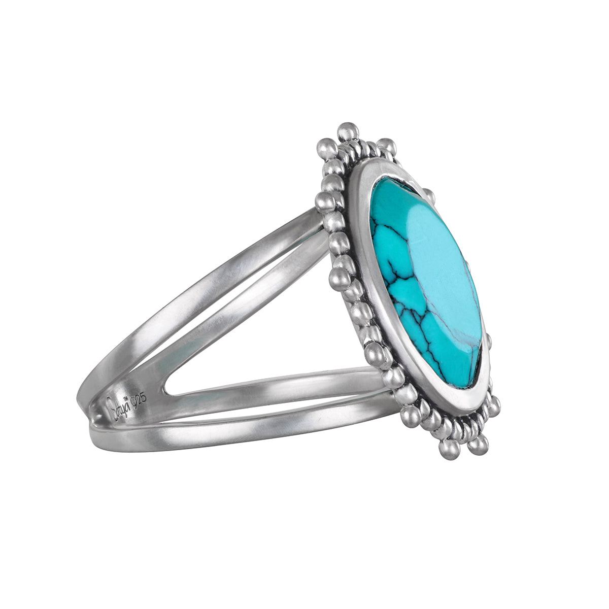 Nurture Your Voice Turquoise Silver Ring, crafted in sterling silver with a bold 14mm faceted round turquoise stone, symbolizes health, intuition, and self-expression. This piece of spiritual jewelry serves as a meaningful talisman for meditation and manifestation, perfect for yoga enthusiasts and zodiac lovers seeking deeper meaning and protection in their lives.