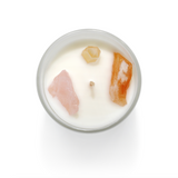Manifest Your Truth Intention Candle featuring healing gemstones like Rose Quartz and Citrine, perfect for creating a serene atmosphere for spiritual practices, meditation, and manifestation. Ideal for use in yoga sessions and meaningful rituals, this candle enhances your spiritual journey while radiating beauty and charm.