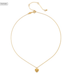 True Heart Gold Pendant Necklace displayed flat, highlighting its intricate design and 18kt gold plating, making it a beautiful addition to spiritual jewelry for manifestation and protection.