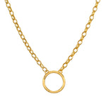Gold chain necklace with circular pendant holder centered on chain.