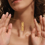 Close-up of the Story of Aries Zodiac Necklace, highlighting the intricate details of the pendant featuring the Aries symbol. This spiritual jewelry serves as a talisman for meditation and manifestation, representing individuality and creativity.