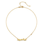 The Aquarius Vision Zodiac Script Necklace featuring the word 'aquarius' in elegant gold plating. This piece of spiritual jewelry embodies the essence of the Aquarius zodiac, serving as a beautiful talisman for meditation and meaningful protection, enhancing one's connection to the sun, moon, and the universe.
