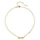 Close-up of the Cancer Nurture Zodiac Script Necklace featuring a gold chain and the word 'cancer'. This elegant piece embodies spiritual jewelry that promotes protection and meaningful manifestation, making it a perfect addition to any yoga or meditation routine.