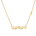 Capricorn Strength Zodiac Script Necklace featuring the word 'capricorn' in elegant script with a small star accent. This spiritual jewelry piece serves as a meaningful talisman for manifestation, perfect for yoga and meditation practices. Crafted for those connected to their zodiac sign, it embodies spiritual protection and resonates with the energies of the sun and moon.