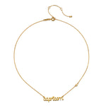 Close-up of the Capricorn Strength Zodiac Script Necklace, highlighting its elegant design. This spiritual jewelry piece represents zodiac energy and serves as a powerful talisman for manifestation, perfect for those who engage in meditation and seek deeper meaning.