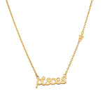 Pisces Intuition Zodiac Script Necklace showcasing a delicate gold design, perfect for those seeking spiritual jewelry with deep meaning. This necklace symbolizes protection and manifestation, making it ideal for meditation and yoga practices.