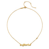 Elegant Sagittarius Freedom Zodiac Script Necklace showcasing the word 'sagittarius' in gold with a minimalistic charm, embodying the essence of spiritual jewelry and zodiac energy. This necklace serves as a beautiful talisman for meditation and manifestation, connecting the wearer with their sun and moon signs while promoting protection and meaningful exploration.