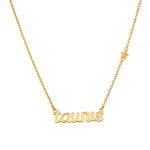 Taurus Stability Zodiac Script Necklace featuring a graceful 'taurus' pendant, symbolizing strength and grounded presence in spiritual jewelry, perfect for meditation and manifestation.