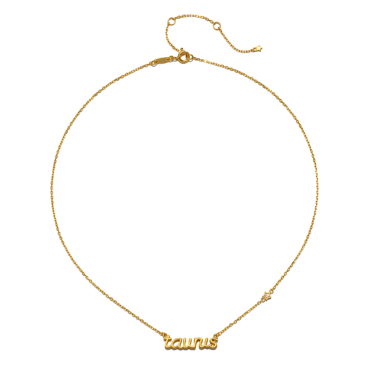 Close-up of the Taurus Stability Zodiac Script Necklace highlighting its elegant design, combining zodiac symbolism with spiritual meaning for meditation and personal manifestation.
