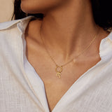 Detailed view of a Zodiac Glyph Charm necklace with the Scorpio symbol, representing spirituality and personal protection. This meaningful piece of spiritual jewelry enhances meditation and yoga practices.