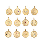 Zodiac Coin Charms collection featuring a variety of unique birthstone charms, perfect for spiritual jewelry and meditation. Each charm serves as a talisman, representing zodiac signs and their meanings. Ideal for yoga enthusiasts and those seeking protection and manifestation in their lives.