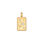 Celestial Rectangle Charm featuring a moon and star design, crafted in 18kt gold plating, symbolizing spirituality and guidance. This meaningful charm serves as a talisman for protection and inspiration, ideal for a personalized necklace worn during meditation, yoga, or for manifestation.