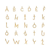A display of Initial Letter Charms in 18kt gold plating, featuring the complete alphabet, perfect for personalized spiritual jewelry that embodies meaning and protection in meditation and yoga practices.