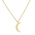 Moon Diamond 14kt Gold Pendant Necklace featuring a delicate crescent moon design adorned with sparkling diamonds, ideal for spiritual jewelry and meaningful charms in meditation and yoga practices, symbolizing protection and nourishment in your spiritual journey.