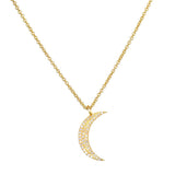 Moon Diamond 14kt Gold Pendant Necklace featuring a delicate crescent moon design adorned with sparkling diamonds, ideal for spiritual jewelry and meaningful charms in meditation and yoga practices, symbolizing protection and nourishment in your spiritual journey.