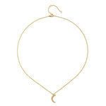 Moon Diamond 14kt Gold Pendant Necklace featuring a crescent moon symbolizing nourishment and protection, adorned with diamonds. This exquisite piece of spiritual jewelry serves as a talisman for meditation and manifestation, perfect for yoga enthusiasts. Its elegant design embodies meaningful charm, making it an ideal addition to any zodiac-themed collection.