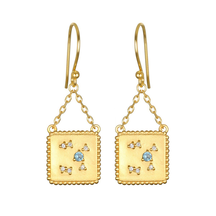 Gold Square Constellation Zodiac Earrings - December