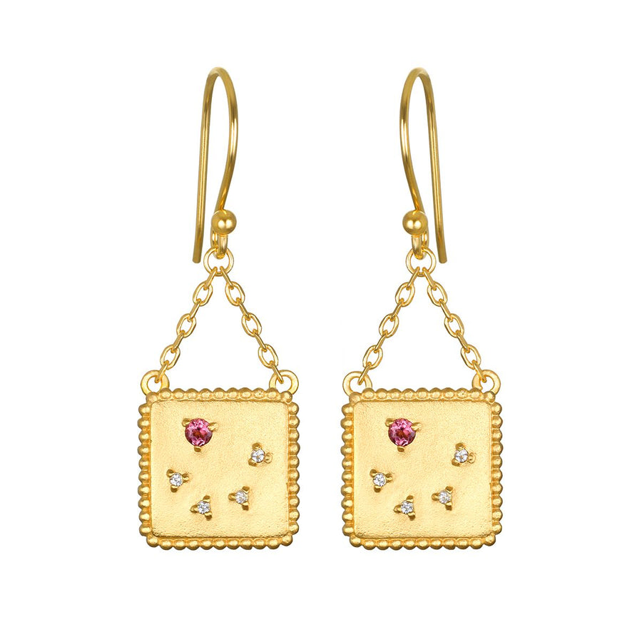 Gold Square Constellation Zodiac Earrings - October