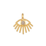 An Evil Eye Labradorite Charm featuring an intricate gold design with a faceted labradorite stone, symbolizing protection and intuition. This spiritual jewelry charm serves as a meaningful talisman for meditation and manifestation.