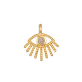 An Evil Eye Labradorite Charm featuring an intricate gold design with a faceted labradorite stone, symbolizing protection and intuition. This spiritual jewelry charm serves as a meaningful talisman for meditation and manifestation.