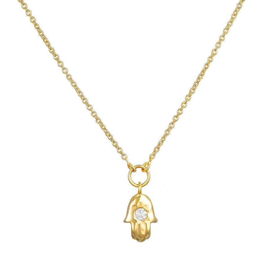 Mini Hamsa Diamond 14kt Gold Pendant Necklace