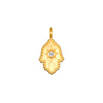 Protective Hand Hamsa Charm featuring a radiant white topaz, symbolizing protection and blessings. This spiritual jewelry serves as a talisman for manifestation, embodying the energy of the sun and moon, perfect for meditation and yoga, providing meaningful protection during spiritual practices.