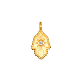 Protective Hand Hamsa Charm featuring a radiant white topaz, symbolizing protection and blessings. This spiritual jewelry serves as a talisman for manifestation, embodying the energy of the sun and moon, perfect for meditation and yoga, providing meaningful protection during spiritual practices.