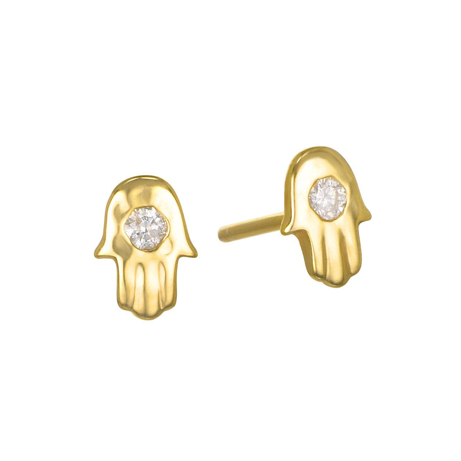 Mini Hamsa Diamond 14kt Gold Stud Earrings