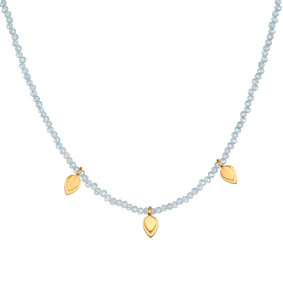 Aquamarine Beaded Lotus Petal Choker Necklace