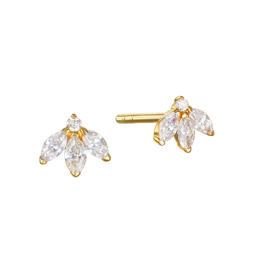 Lotus Flower Diamond 14kt Gold Stud Earrings